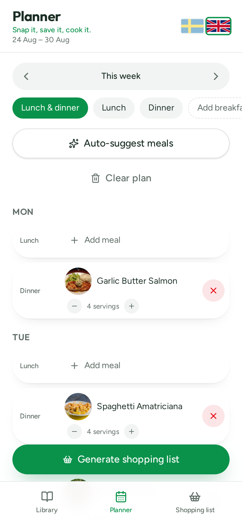 Dishly – weekly planner