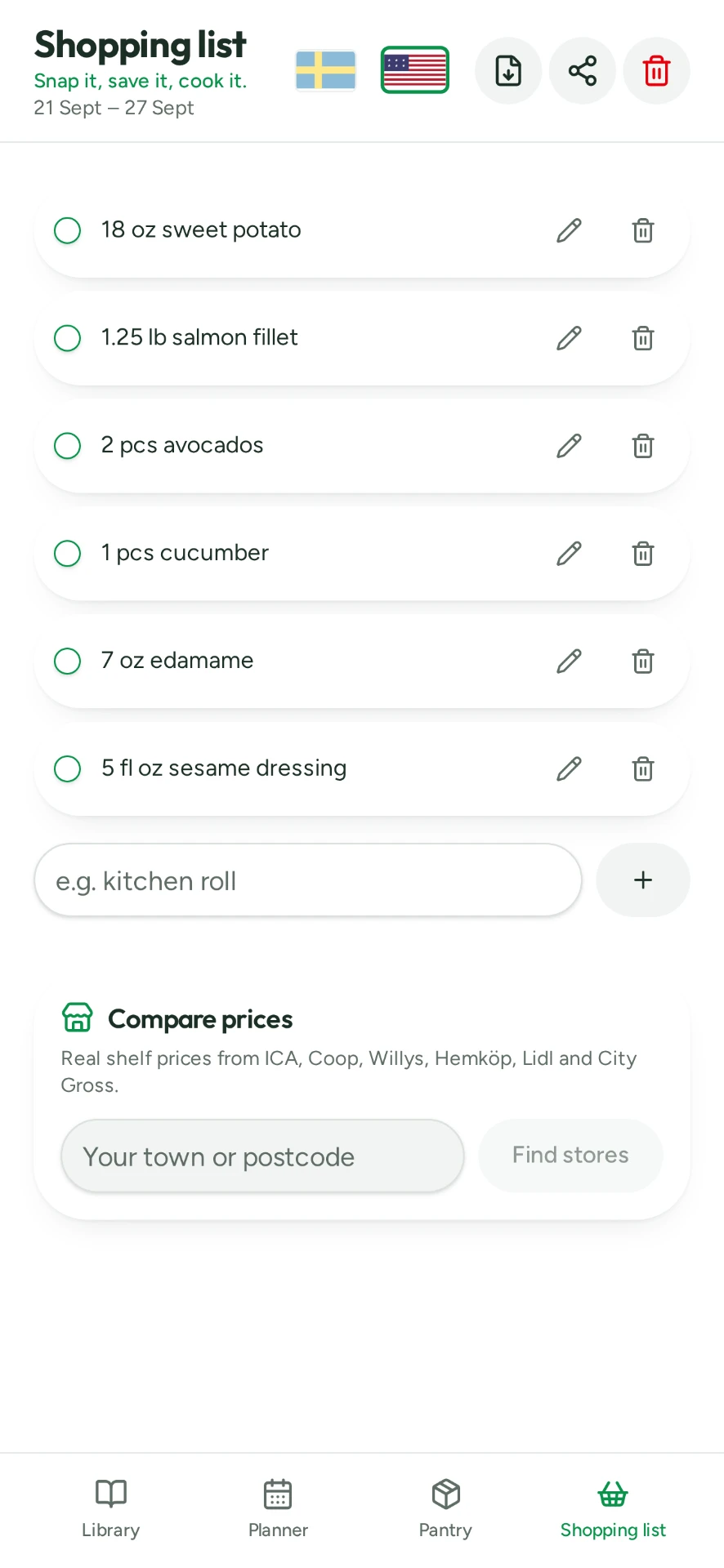 Yumish – shopping list