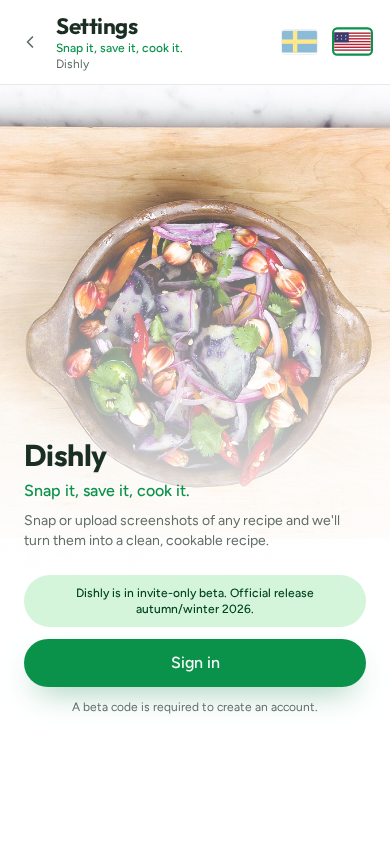 Dishly – inloggning