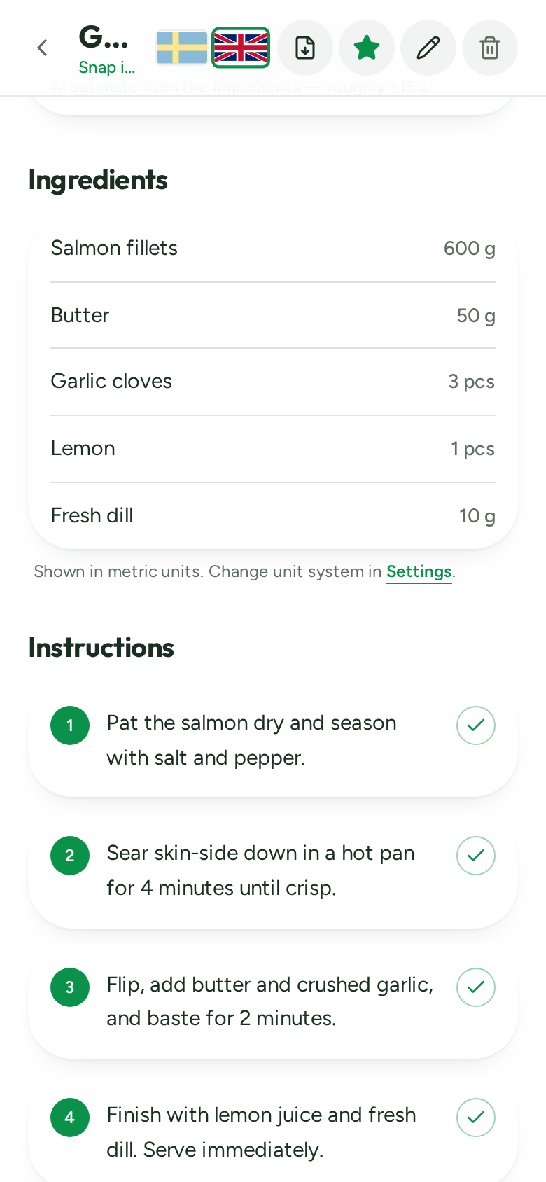 Dishly – ingredient list