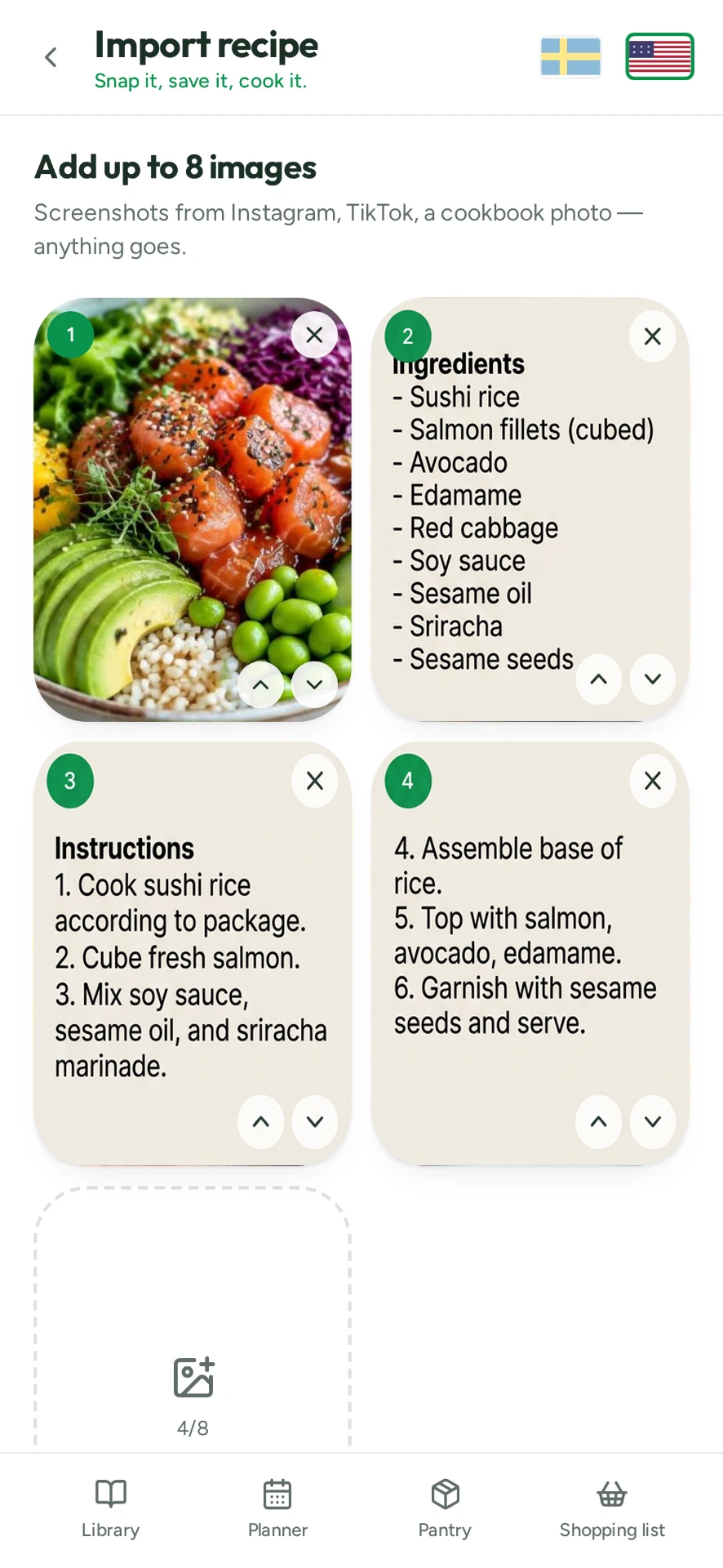 Yumish – import a recipe with up to 8 images