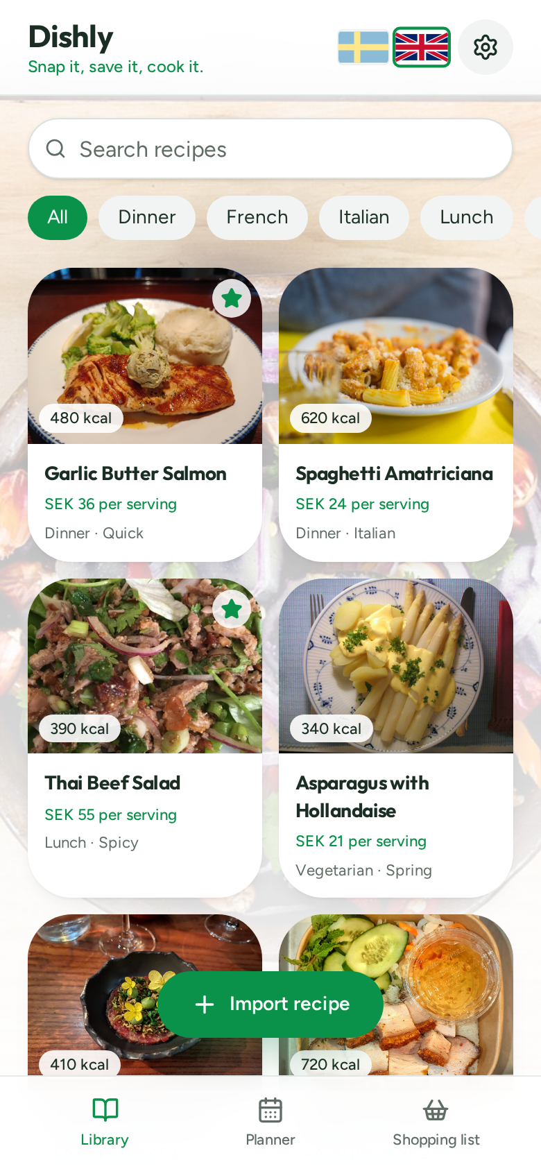 Dishly – recipe library