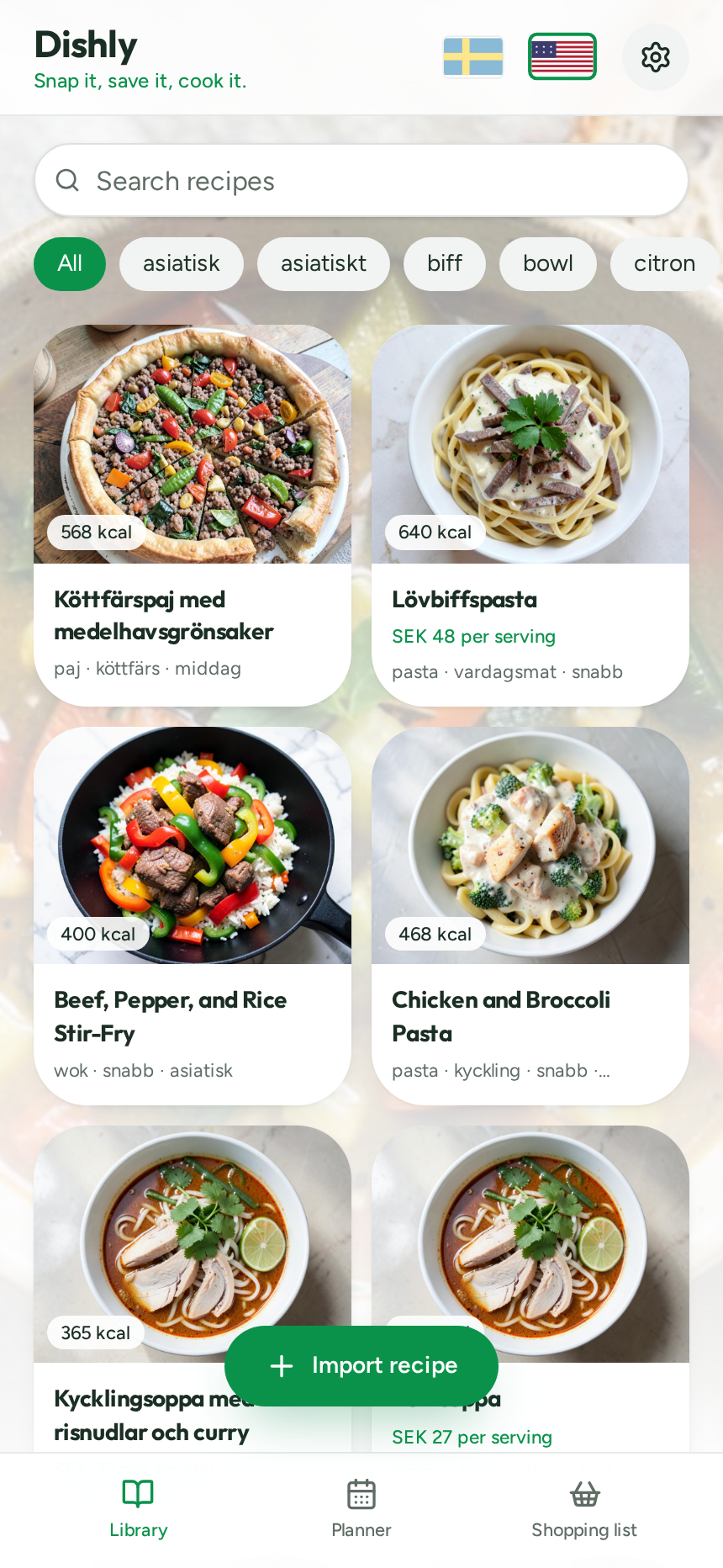 Dishly – receptbibliotek
